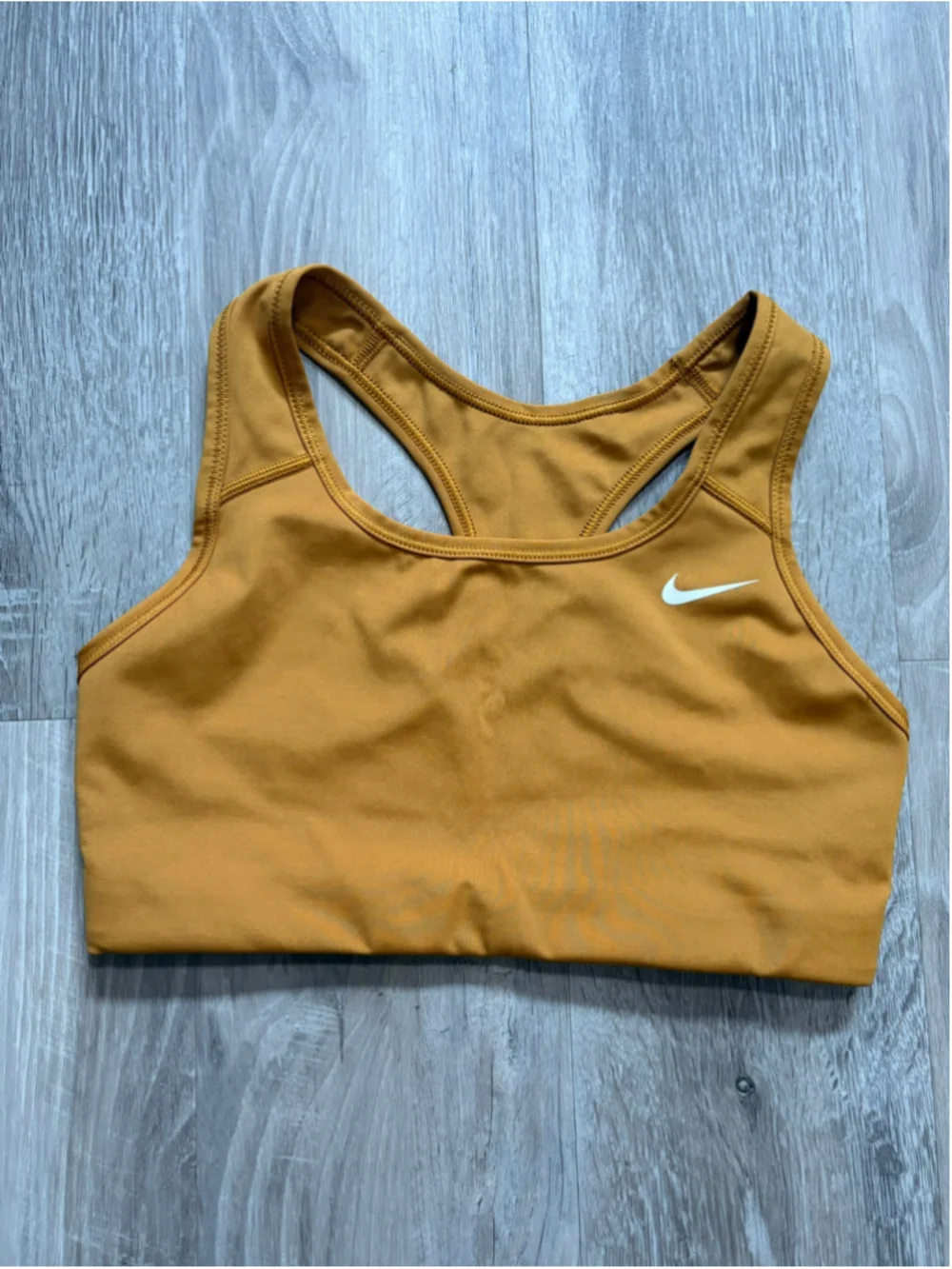 Nike Dri-FIT Swoosh Medium Support Sports Bra Mustard Gold Non Padded Size S
